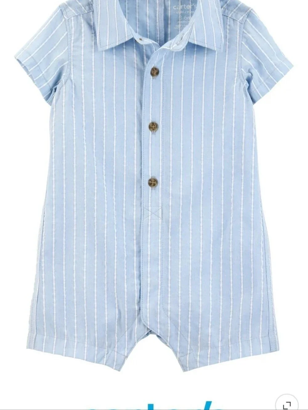 Carter's Light Blue and White Striped Short-Sleeve Romper